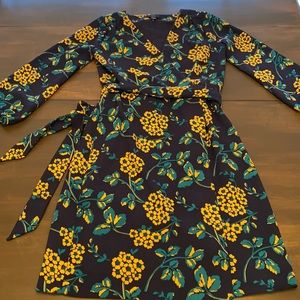 J. Crew Navy and Gold Floral Wrap Dress Size 00